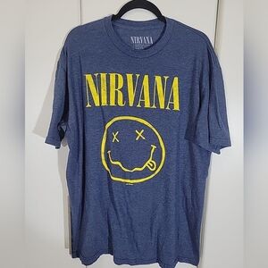 Nirvana Mens XL Blue Yellow Kurt Cobain Smiley Face Concert T-Shirt